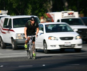 Cyclist commuting to work