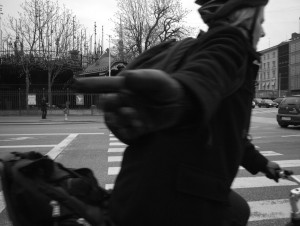 Cyclist making a turn signal